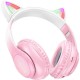 HEADPHONES BLUETOOTH  W42 WIRELESS ΠΑΙΔΙΚΑ CAT EAR PINK MICRO SD